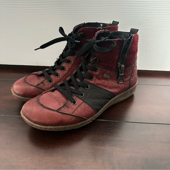 Size 10 (41) Remonte 8908 Women’s Leather Ankle Boots Red Lace Up Zip Comfort - Picture 5 of 7